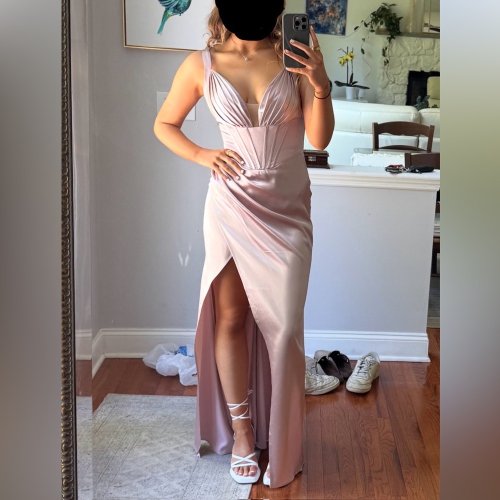 Baby Pink Satin Prom Dress